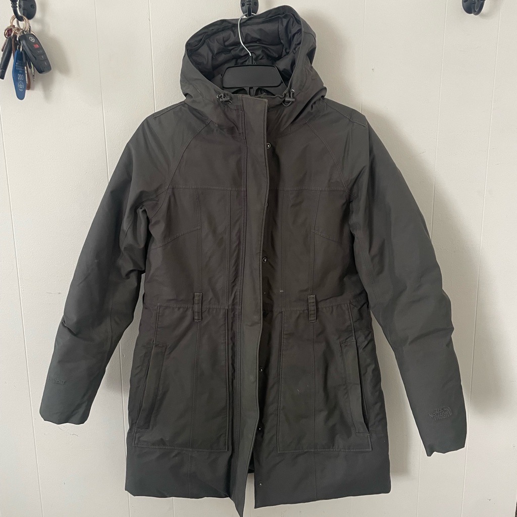 North Face Hyvent Down Parka Belted Womens Medium Missing Fur Trim & Belt
